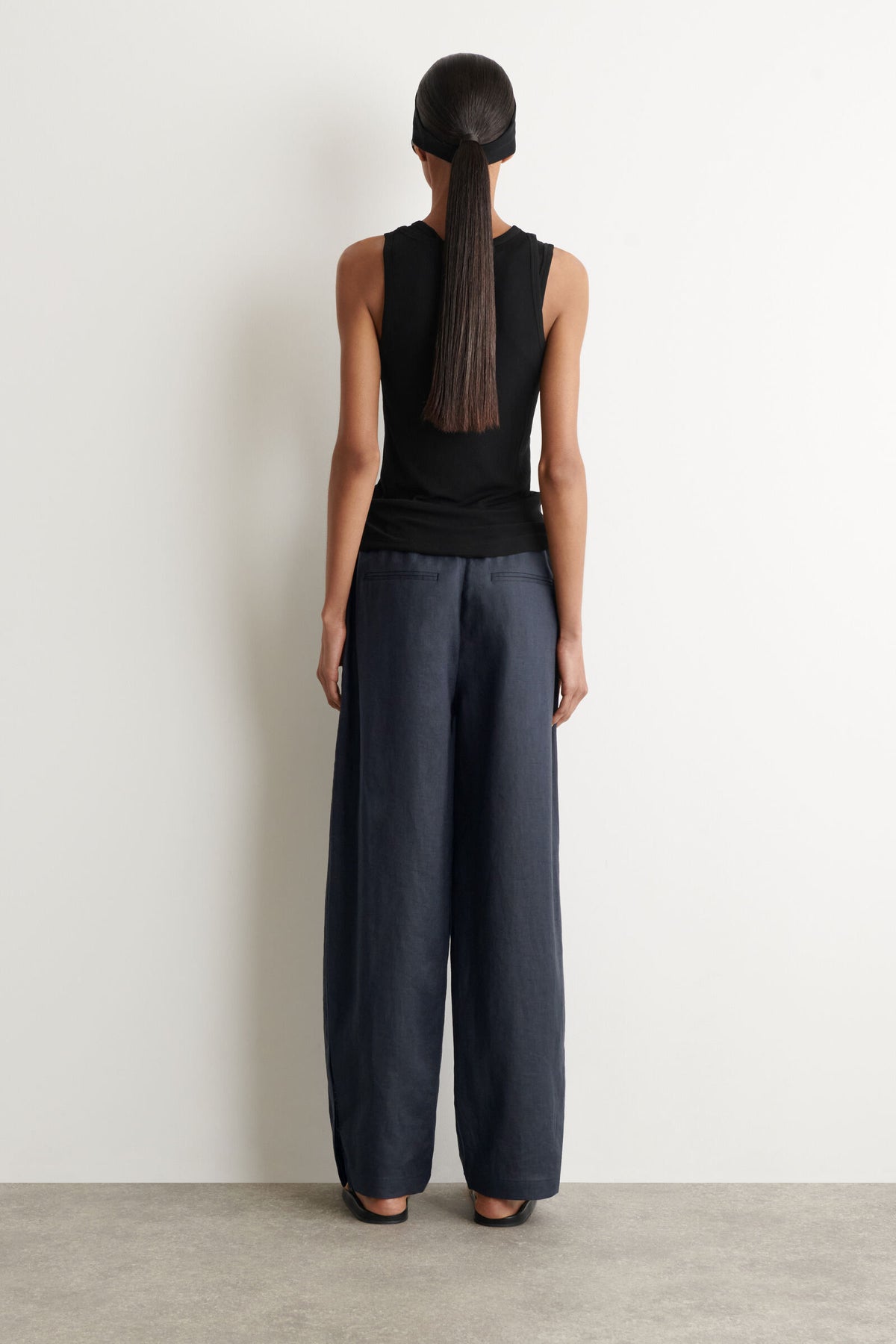 PANTALONES DE LINO CON CINTA ELÁSTICA - AZUL MARINO - StillMedia/Lookbook