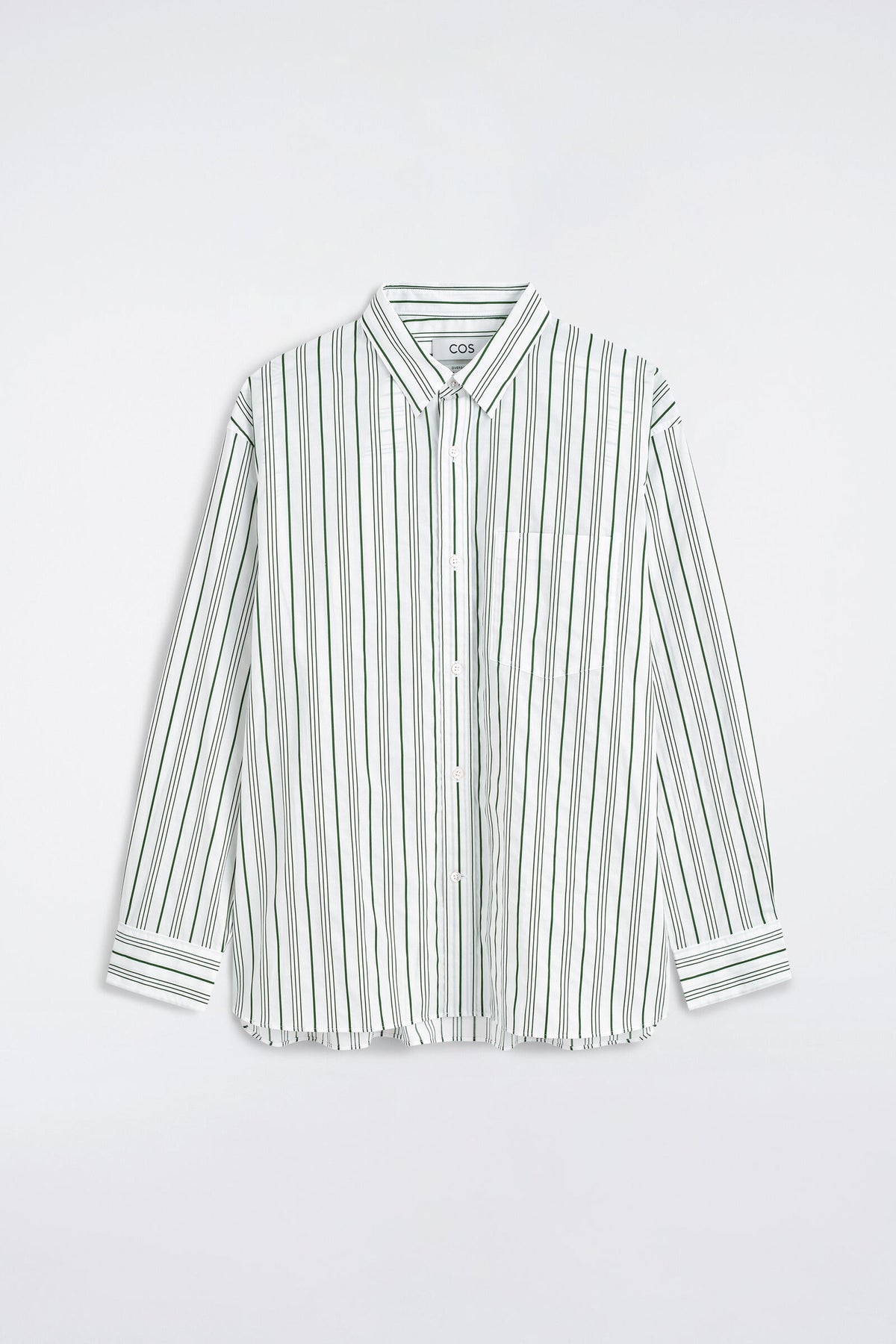 CAMISA OVERSIZED DE POPELINA DE ALGODÓN A RAYAS - BLANCO / VERDE / RAYADO | DescriptiveStillLife