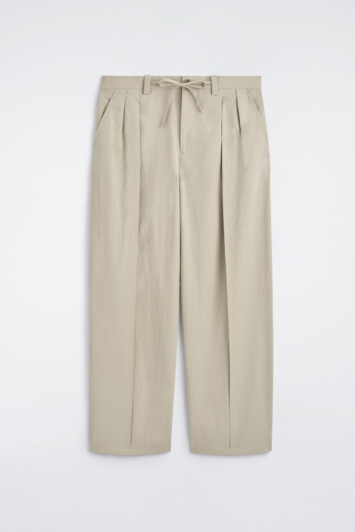 PANTALONES DE ALGODÓN RELAJADOS DE PIERNA ANCHA CON CORDÓN - BEIGE | DescriptiveStillLife