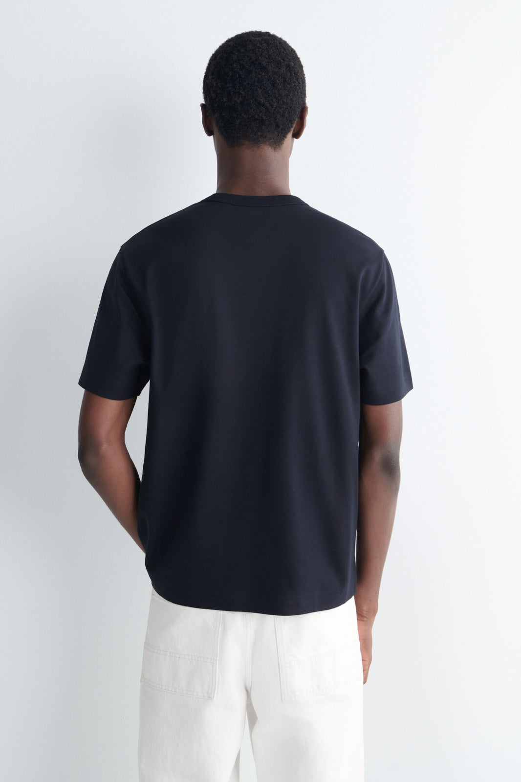 CAMISETA DE ALGODÓN ENTRELAZADO CON CUELLO REDONDO - AZUL MARINO