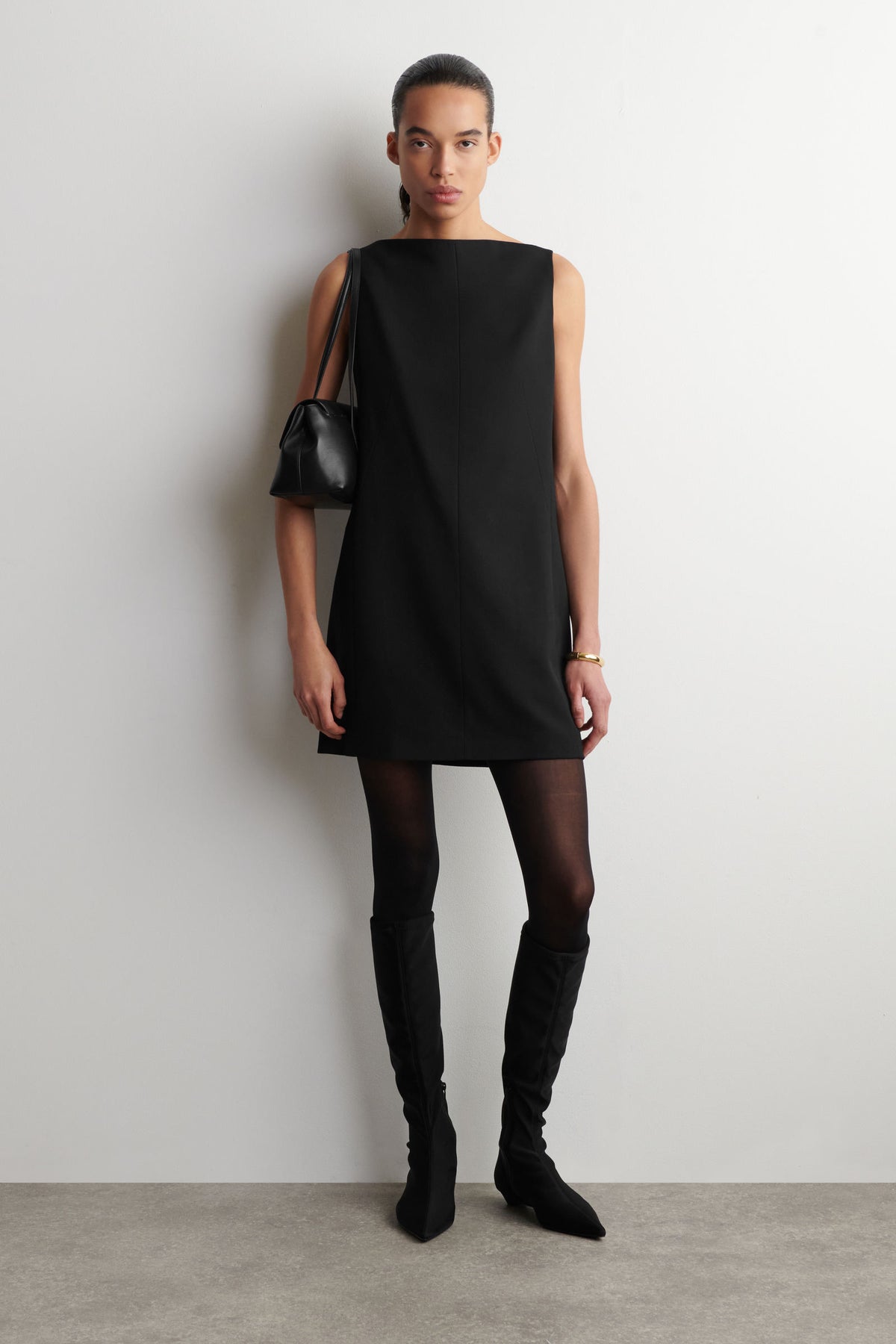 VESTIDO MINI DE MEZCLA DE LANA MERINO - NEGRO