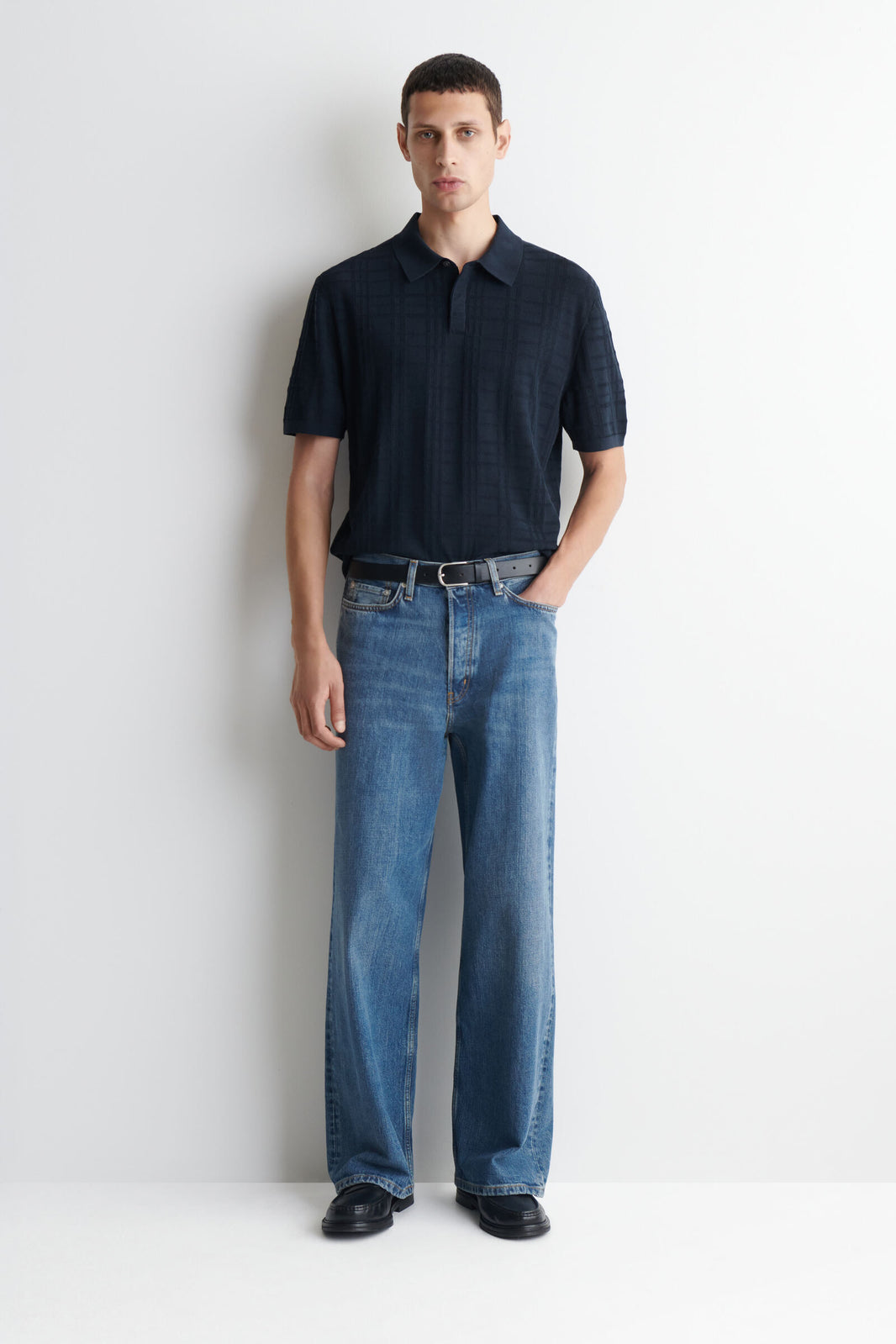 POLO DE JACQUARD A CUADROS - AZUL MARINO / A CUADROS