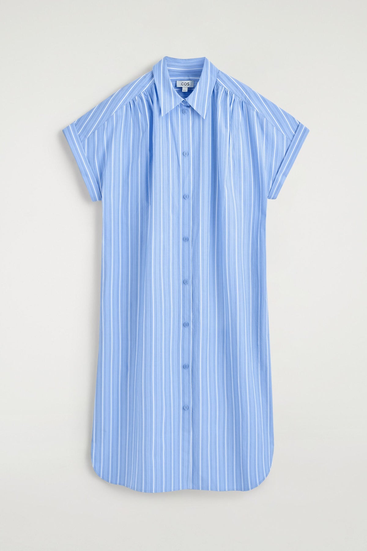 VESTIDO CAMISERO DE ALGODÓN A RAYAS Y MANGA CORTA - AZUL / RAYADO | DescriptiveStillLife