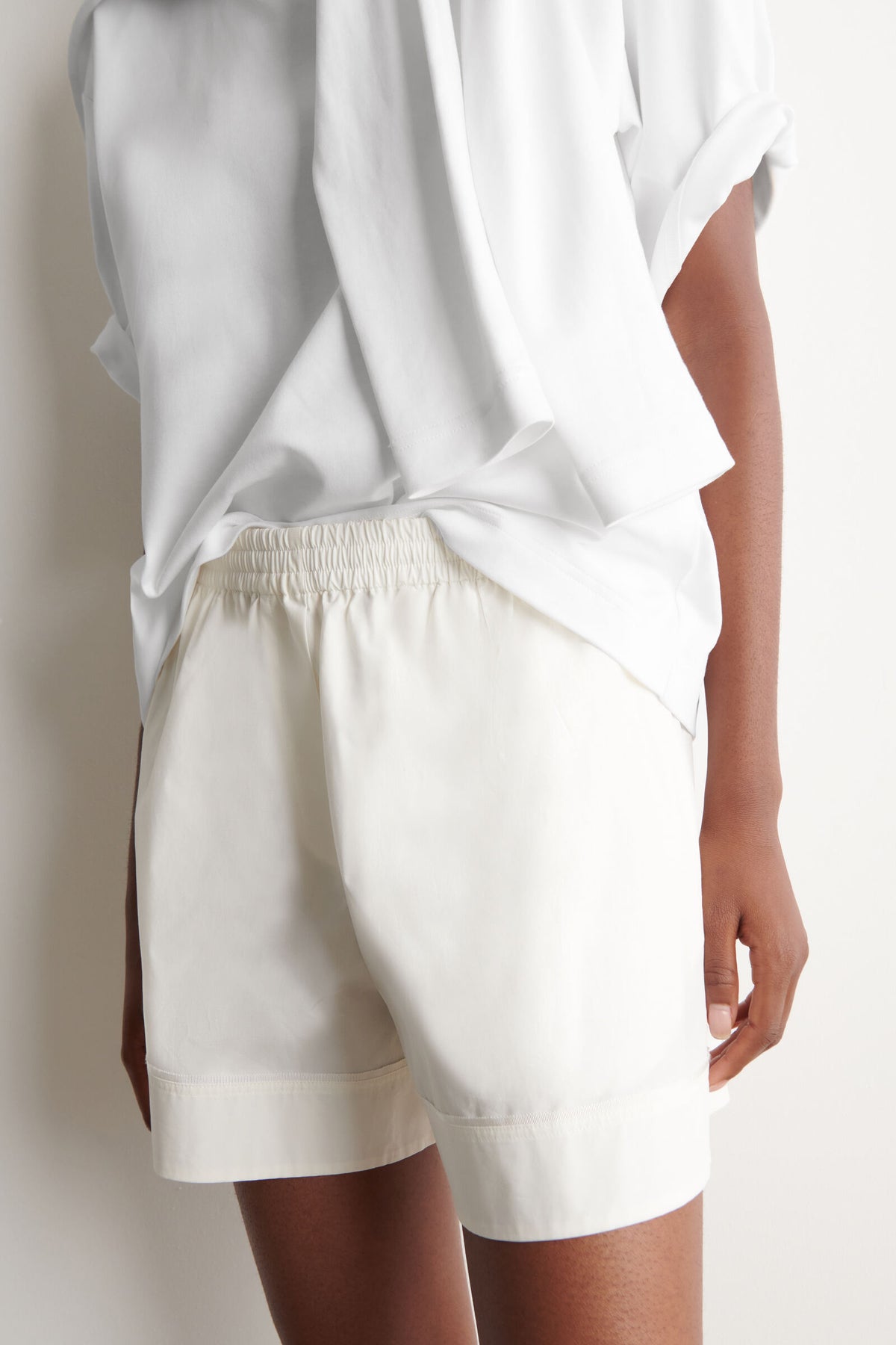 SHORTS DE ALGODÓN CON DETALLE DE GROS GRAIN ELÁSTICO - BLANCO - StillMedia/Lookbook