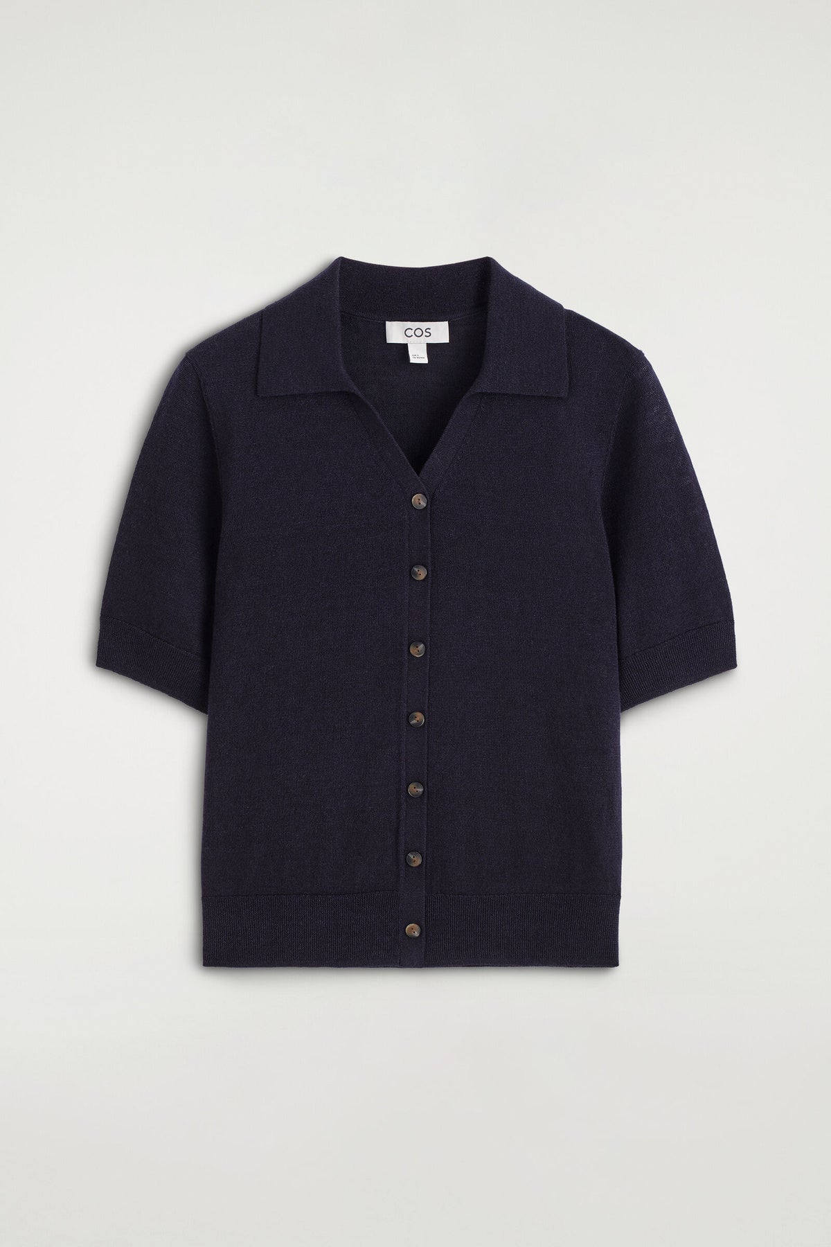 CAMISA DE LINO-MERINO DE MANGA CORTA TEJIDA - MARINO | DescriptiveStillLife