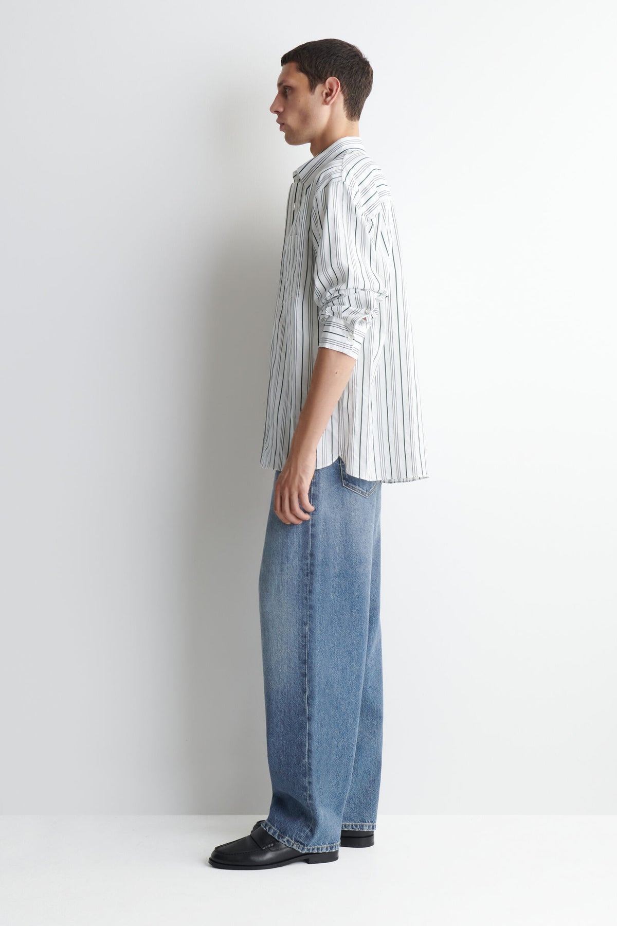 CAMISA OVERSIZED DE POPELINA DE ALGODÓN A RAYAS - BLANCO / VERDE / RAYADO