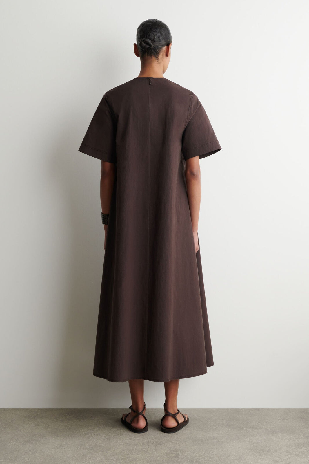 VESTIDO MIDI POPELINA ALGODÓN - MARRÓN