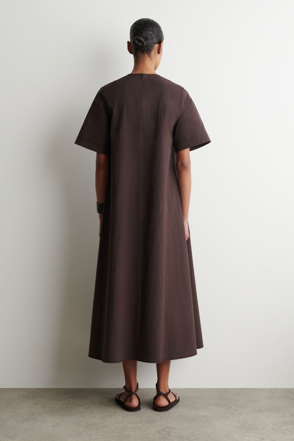 VESTIDO MIDI POPELINA ALGODÓN - MARRÓN