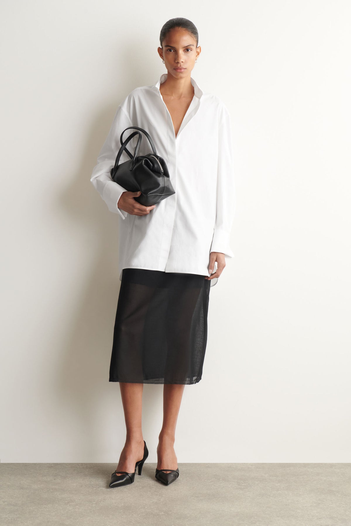 CAMISA DE FRAC DE ALGODÓN CON CUELLO DE ALA - BLANCO