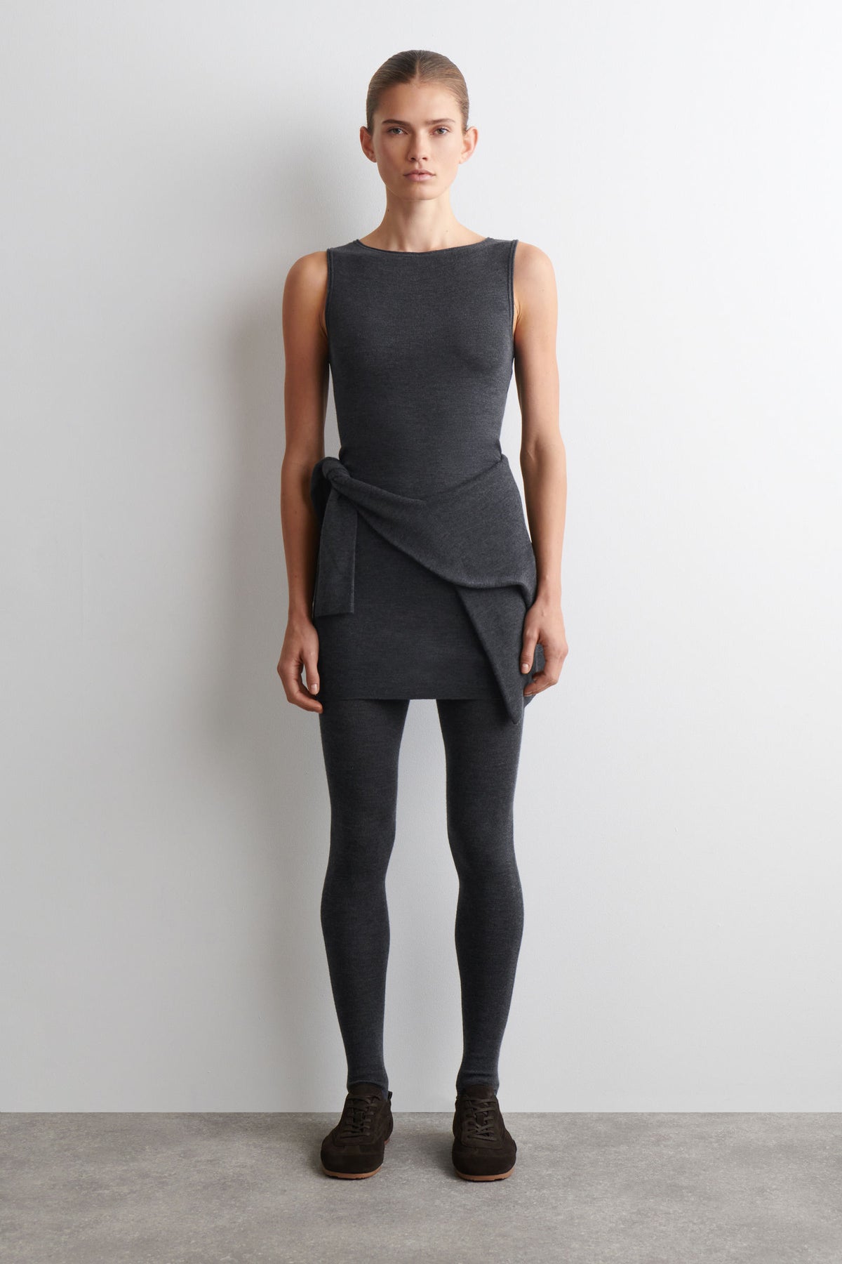 VESTIDO MINI DE LANA MERINO SIN COSTURAS - GRIS JASPEADO