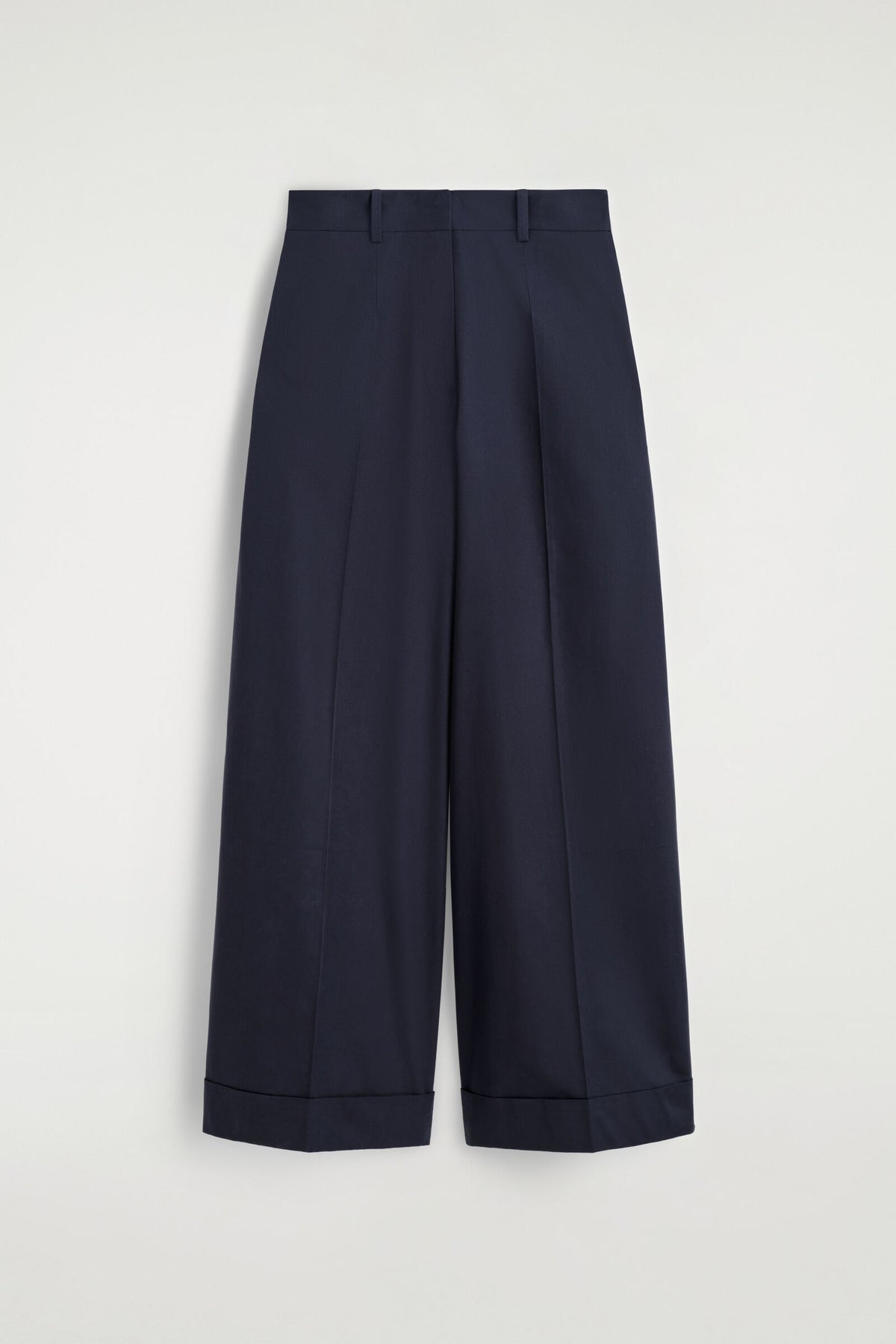 PANTALONES DE ALGODÓN-TWILL DE PIERNA ANCHA CON DOBLADILLO - MARINO | DescriptiveStillLife