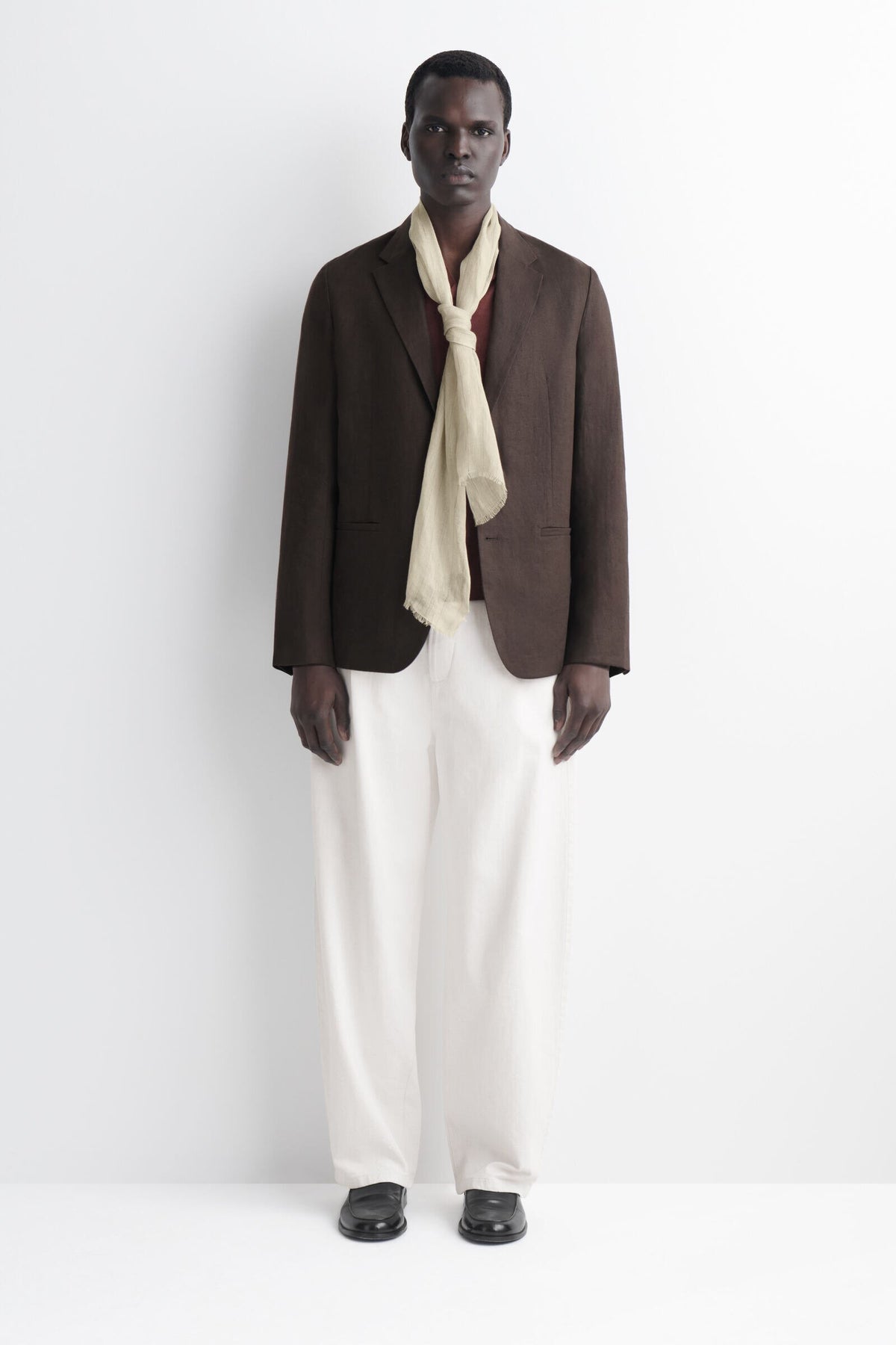 BUFANDA DE LINO CON FLECOS - BEIGE / RAYAS - StillMedia/Lookbook
