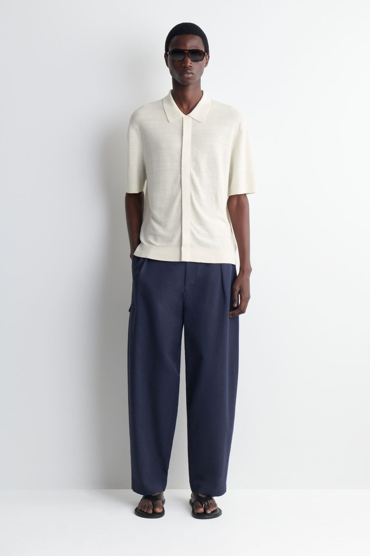 CAMISA DE LINO TEJIDA CON TEXTURA - CREMA